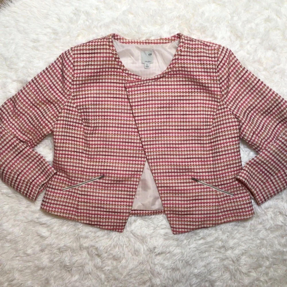 Halogen Moto Open Geometric Blazer Zip Pockets Plus 16W Curvy Mod Pink Orange